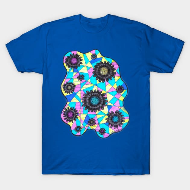 Neon Geometric Flowers T-Shirt by okhismakingart_